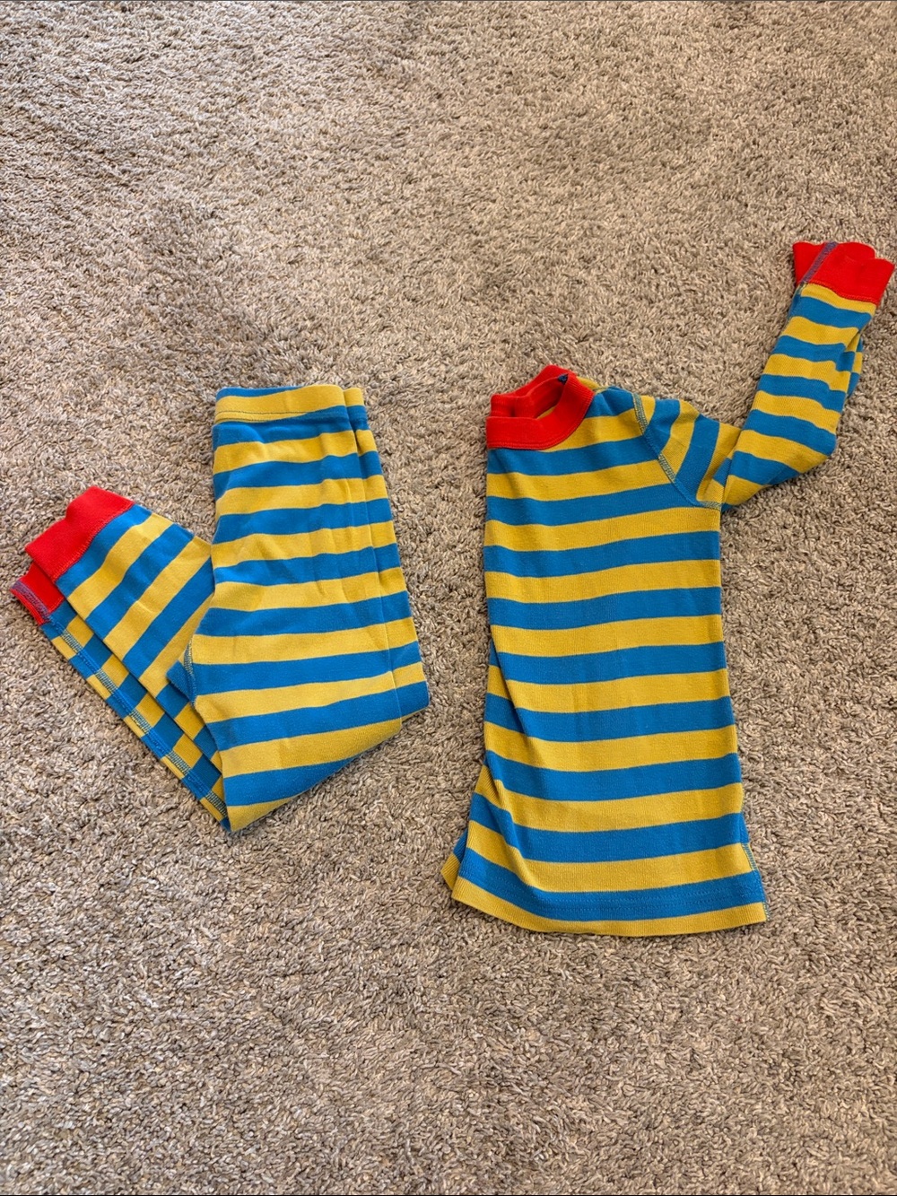 Hanna Andersson Kids Blue & Yellow Stripe Swim Set with Red Trim 4T